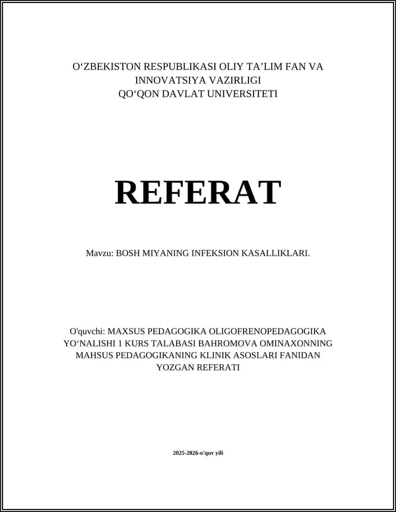 Bosh Miyaning Infeksion Kasalliklari Referat