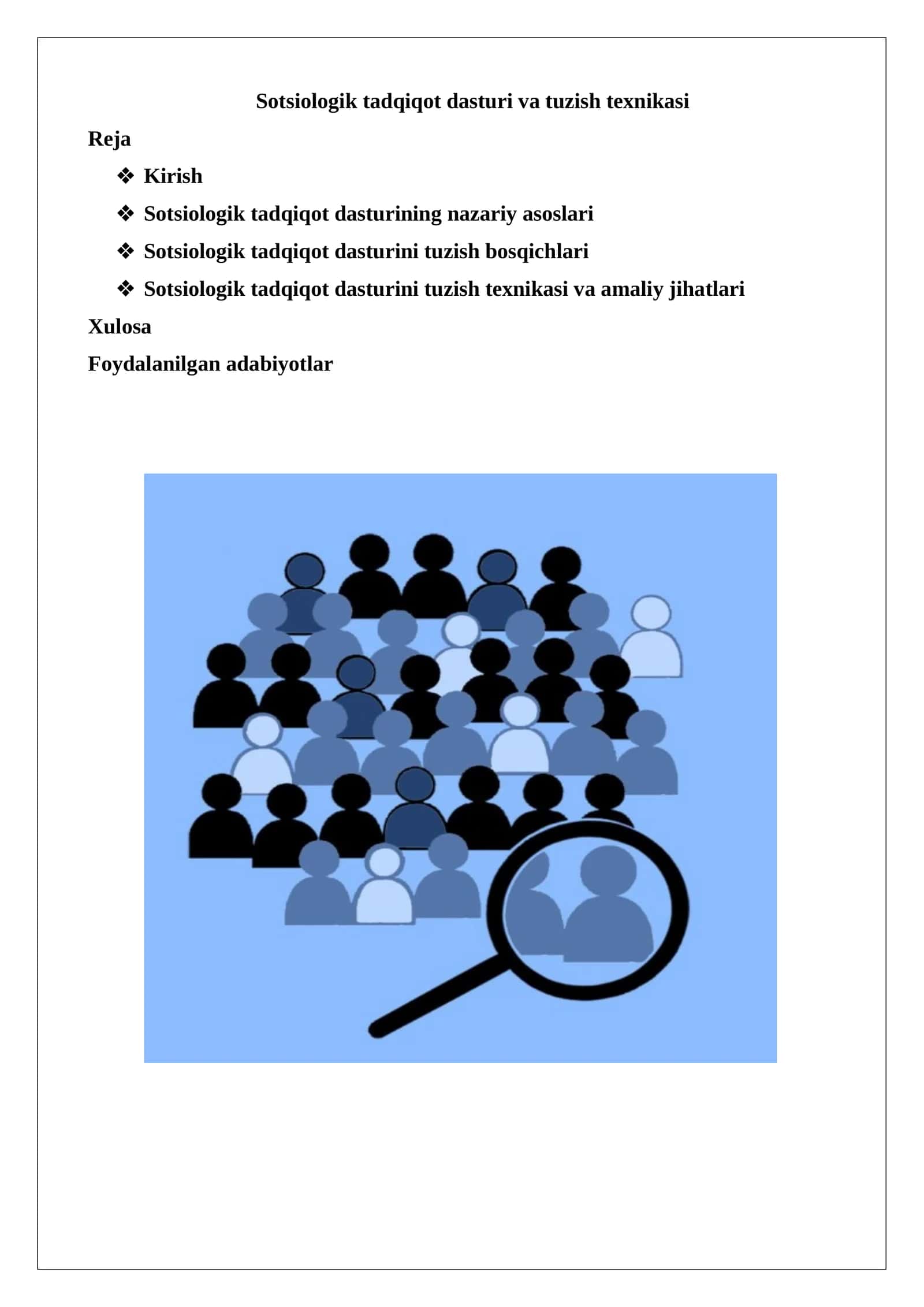 Sotsiologik tadqiqot dasturi va tuzish texnikasi