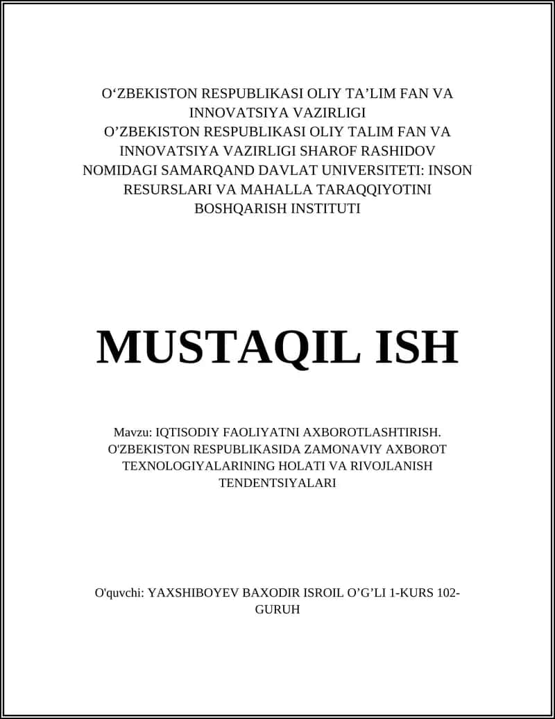 IQTISODIY FAOLIYATNI AXBOROTLASHTIRISH