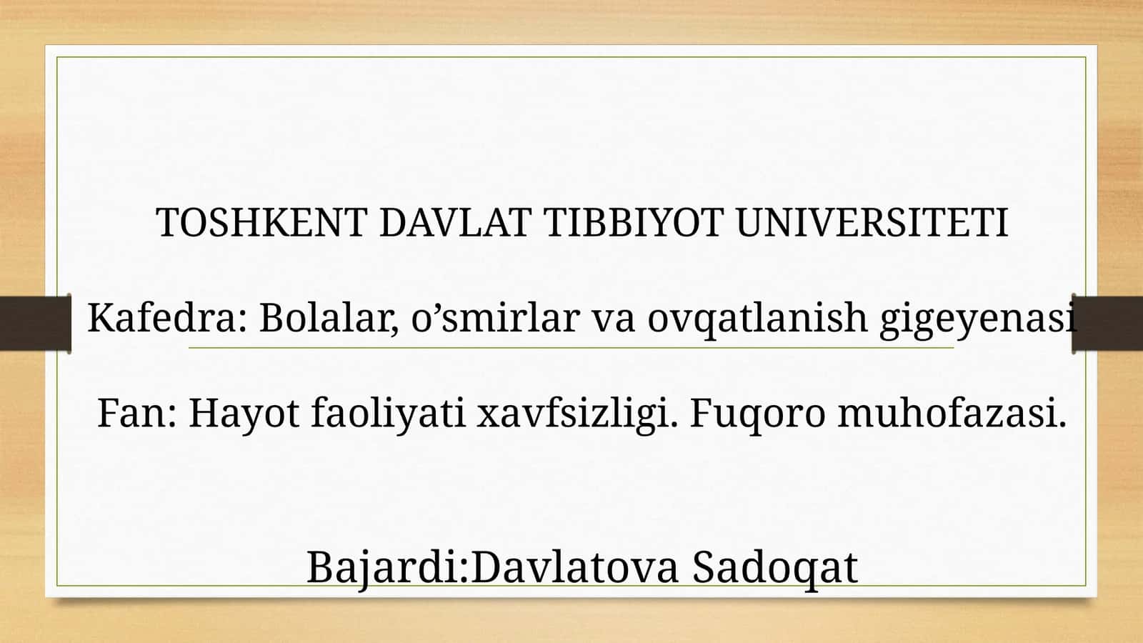 Hayot faoliyat xavfsizligi. Fuqaro muhofazasi