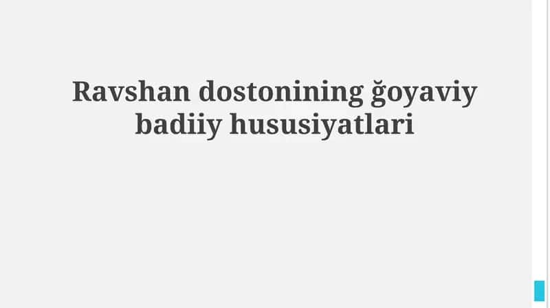 Ravshan dostonining ğoyaviy badiiy hususiyatlari