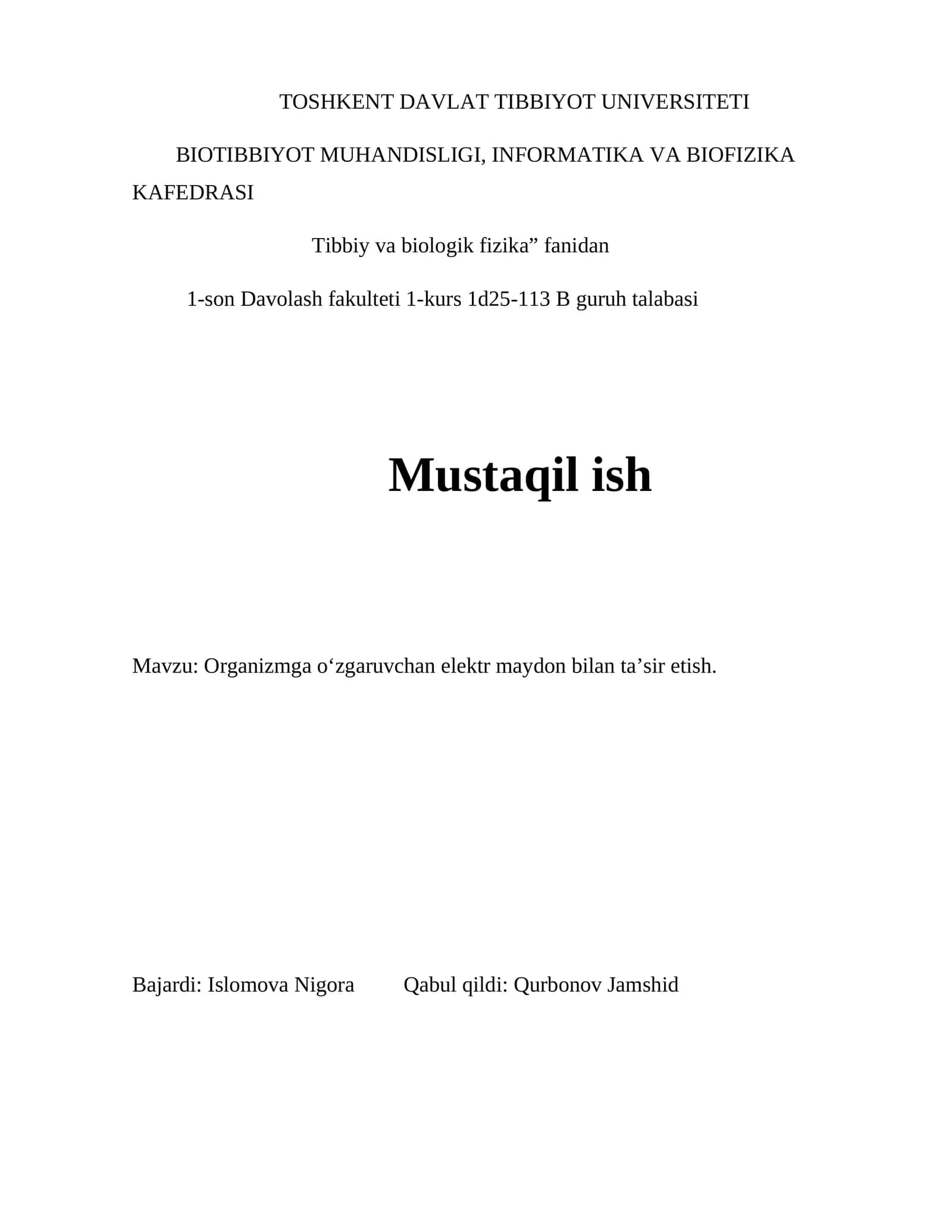 Organizmga oʻzgaruvchan elektr maydon bilan taʼsir etish