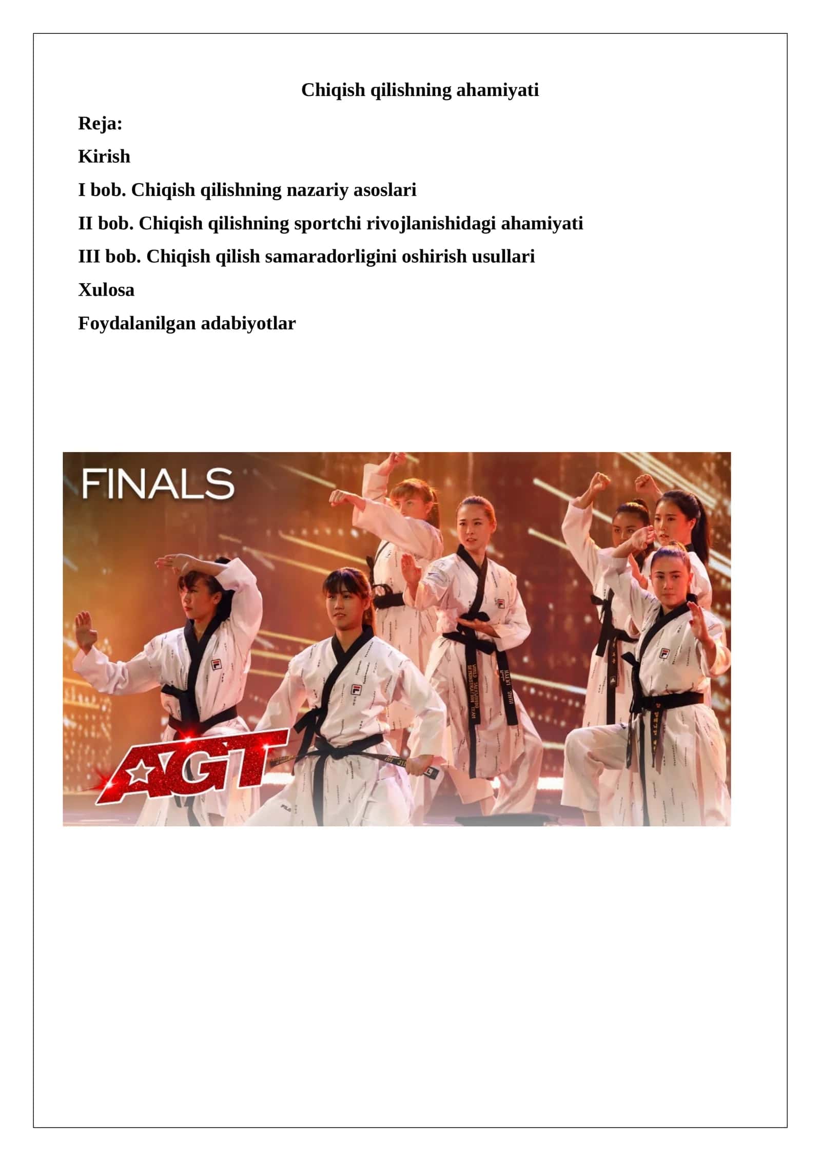 Taekvondoda chiqish qilishning ahamiyati
