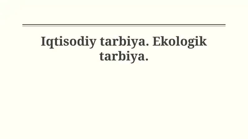 Iqtisodiy va Ekologik Ta'lim