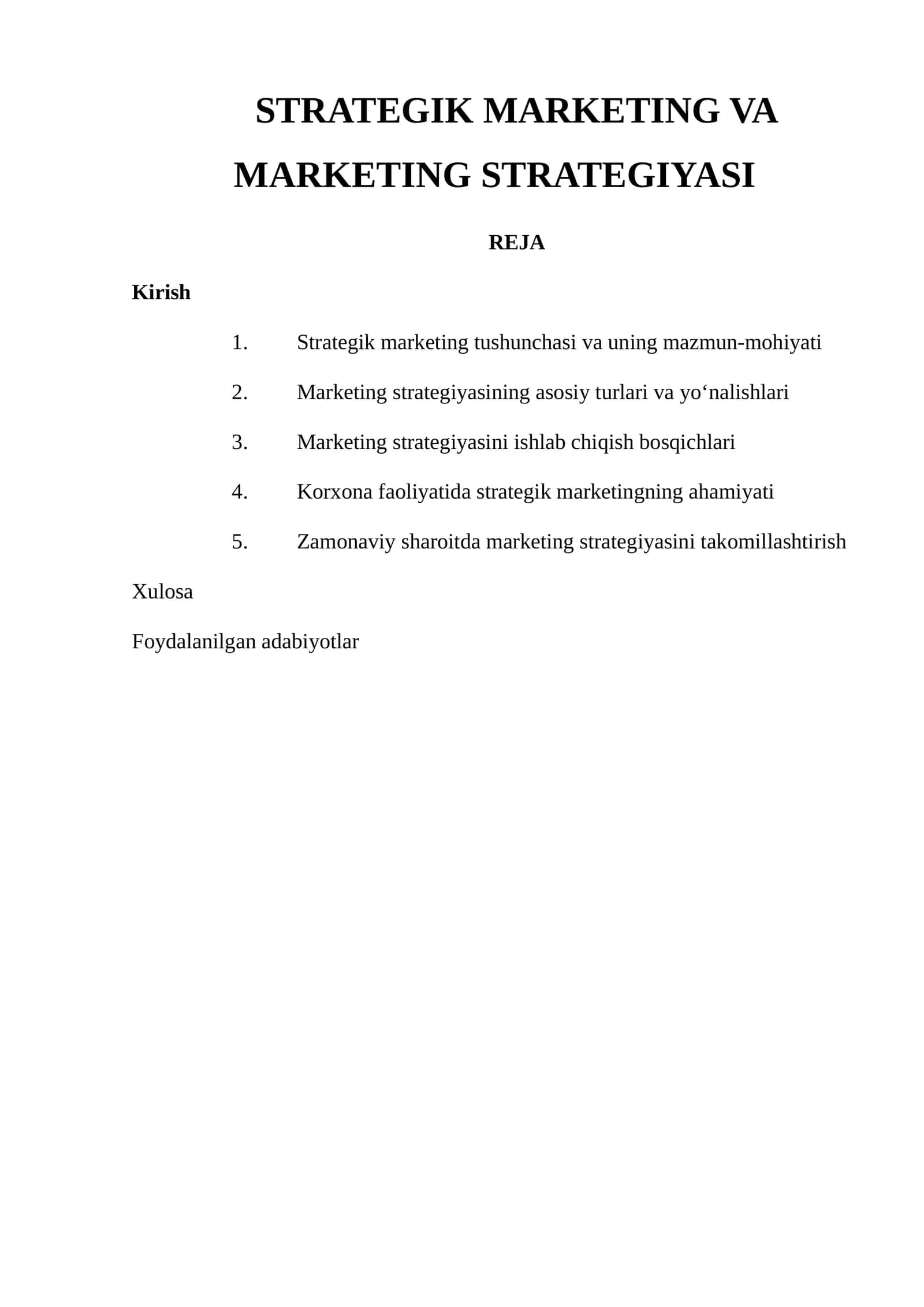 Strategik Marketing va Marketing Strategiyasi