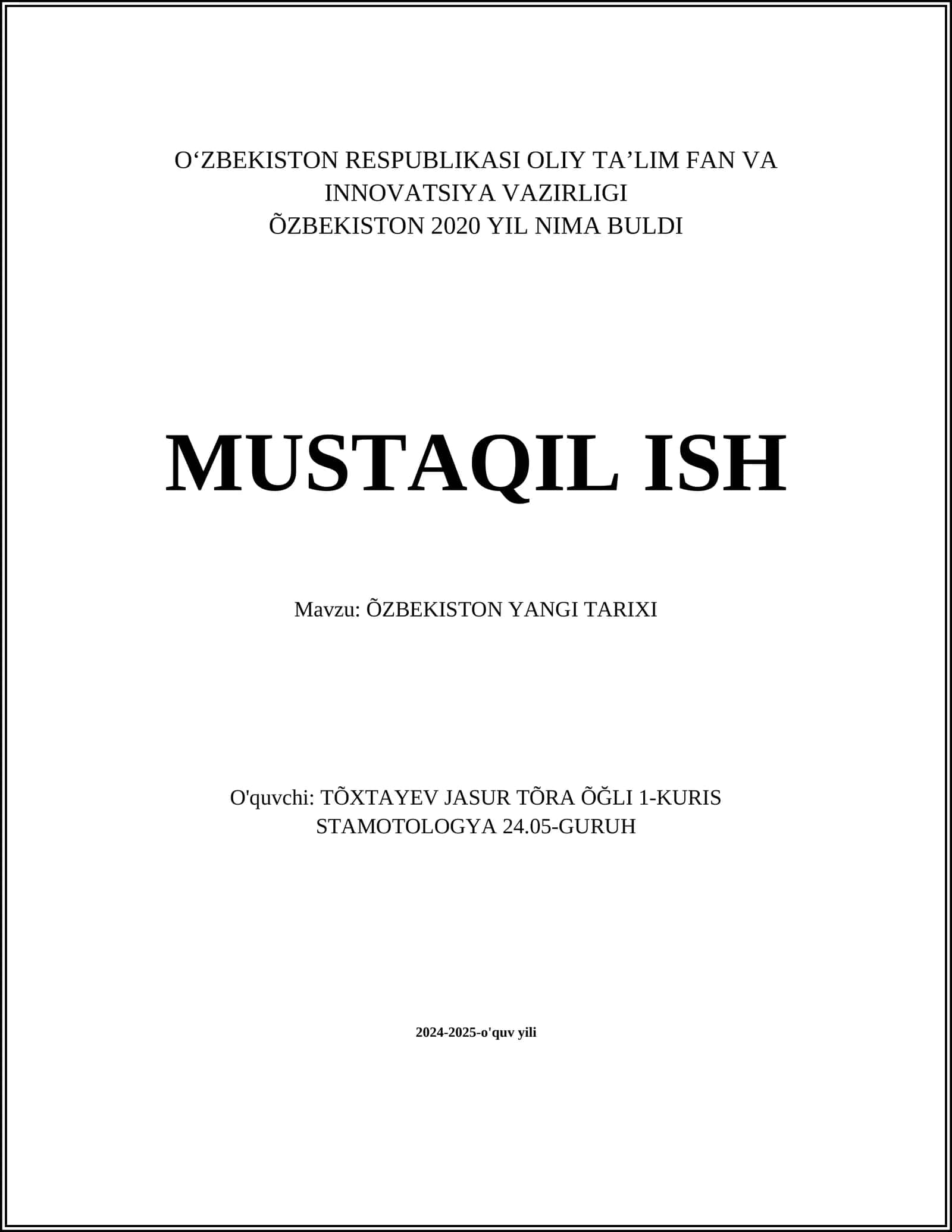 ÕZBEKISTON 2020 YIL NIMA BULDI MUSTAQIL ISH