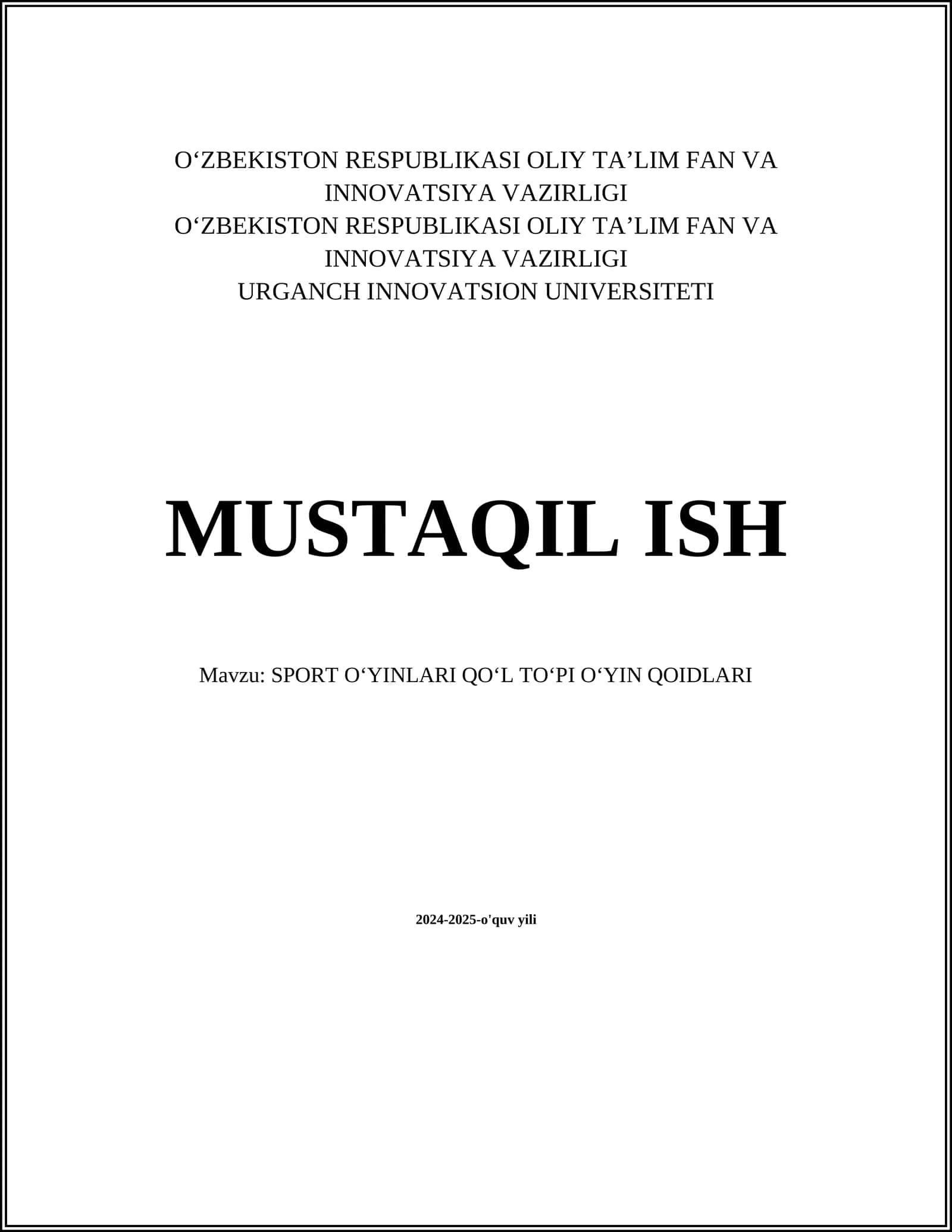 SPORT OʻYINLARI QOʻL TOʻPI OʻYIN QOIDLARI
