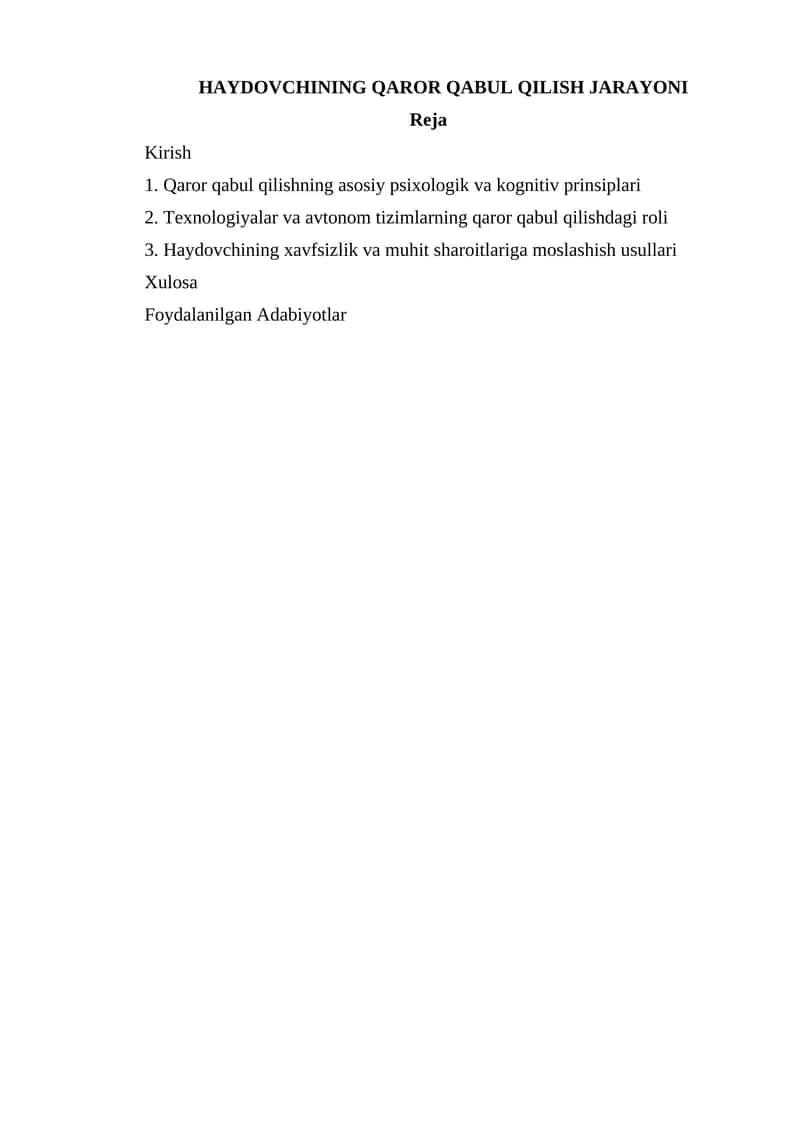 HAYDOVCHINING QAROR QABUL QILISH JARAYONI