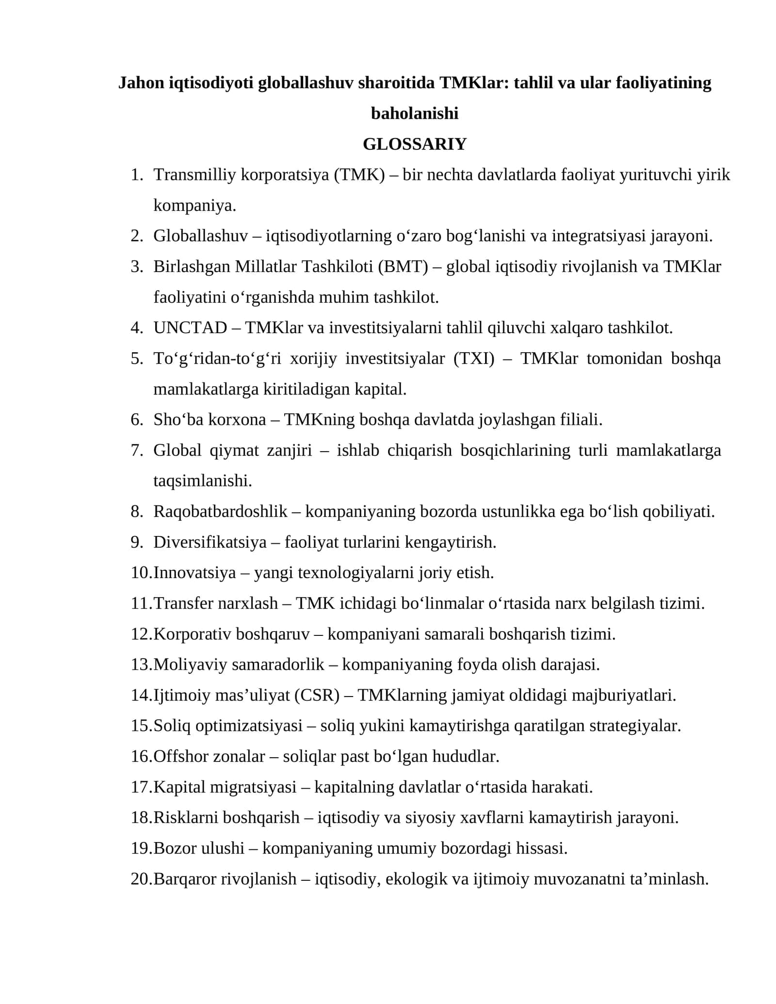 Jahon iqtisodiyoti globallashishi