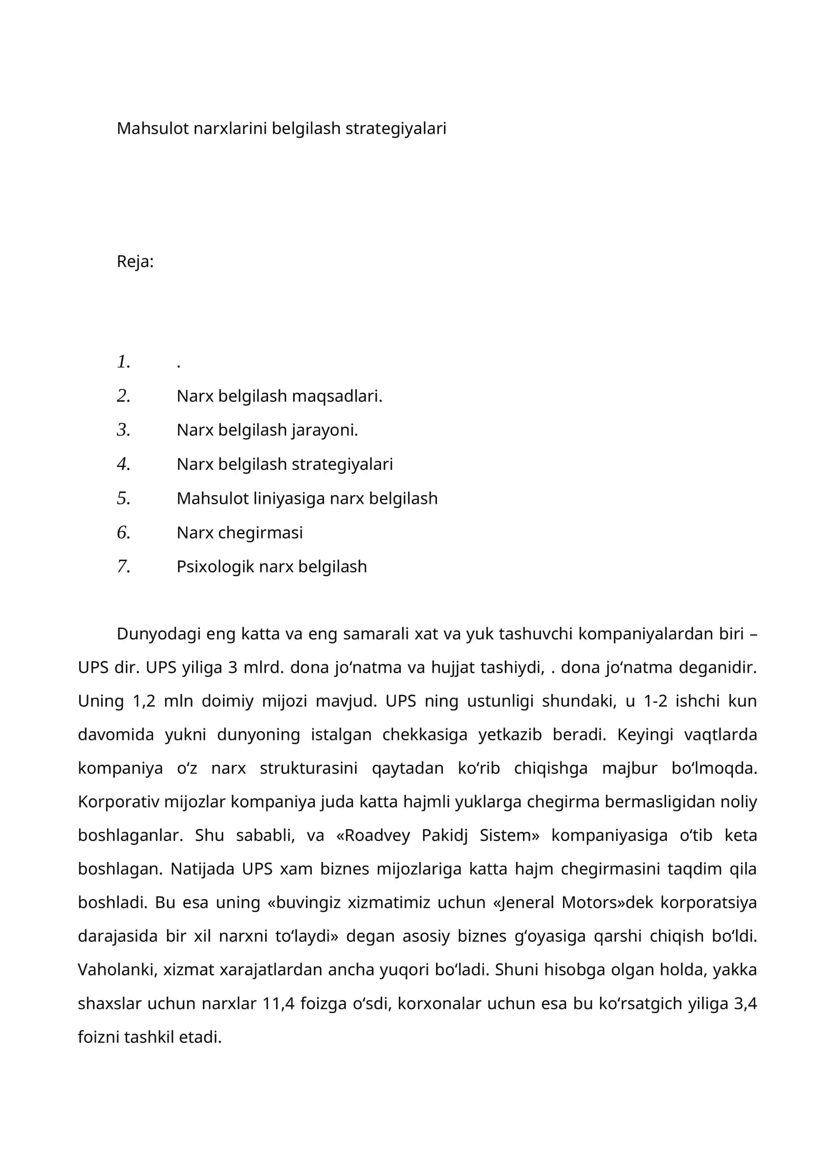 Mahsulot narxlarini belgilash strategiyalari