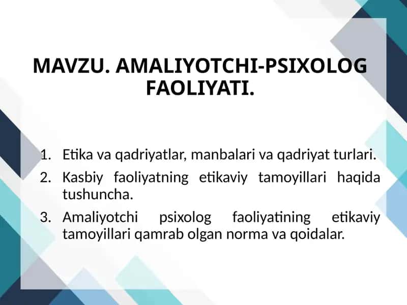 Amaliyotchi-Psixolog Faoliyati