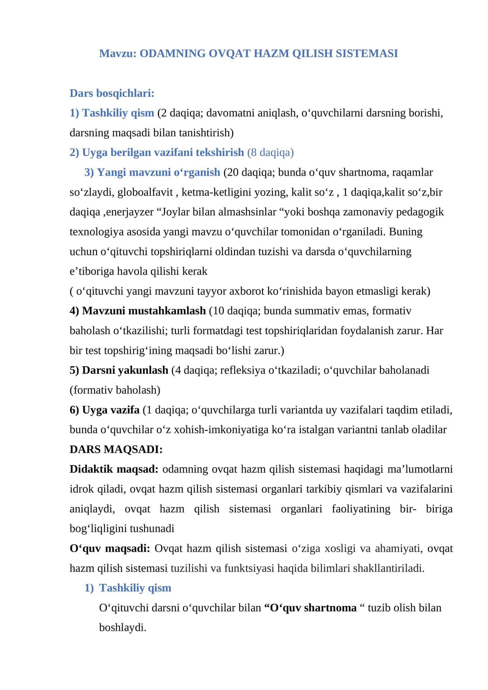 ODAMNING OVQAT HAZM QILISH SISTEMASI