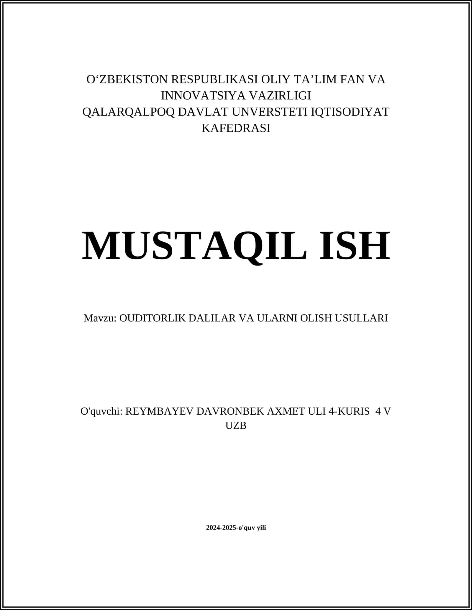 OUDITORLIK DALILAR VA ULARNI OLISH USULLARI