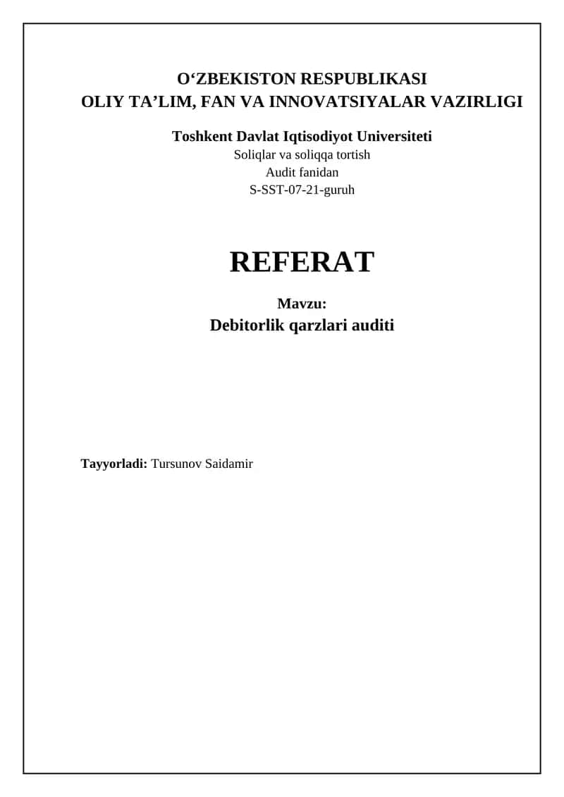 Debitorlik qarzlari auditi