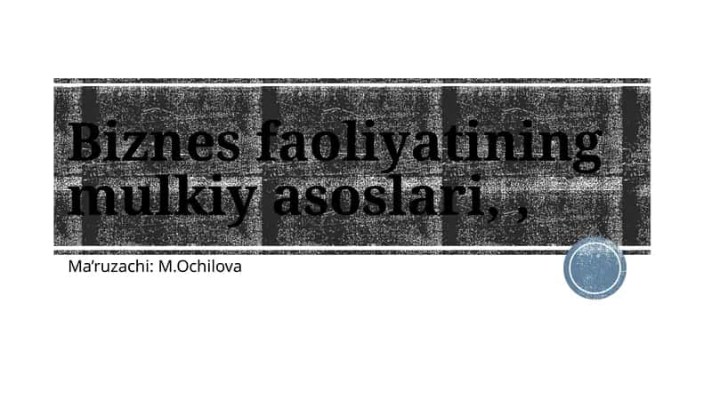 Biznes faoliyatining mulkiy asoslari