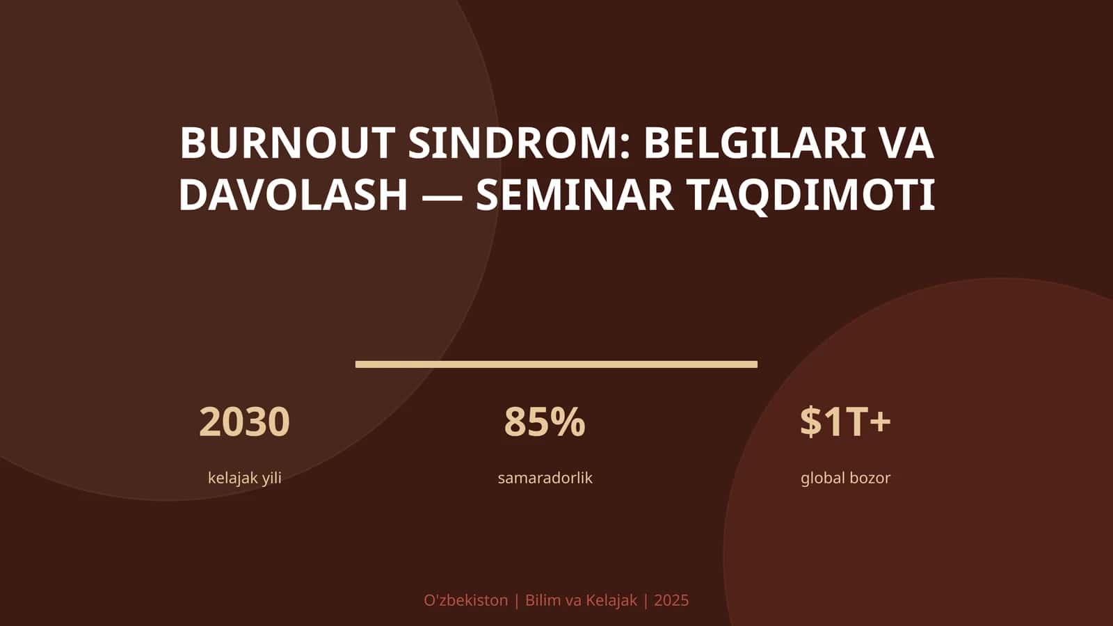 Burnout sindrom: belgilari va davolash — seminar taqdimoti