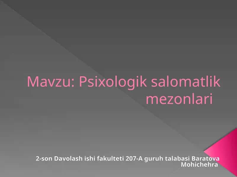 Psixologik salomatlik mezonlari