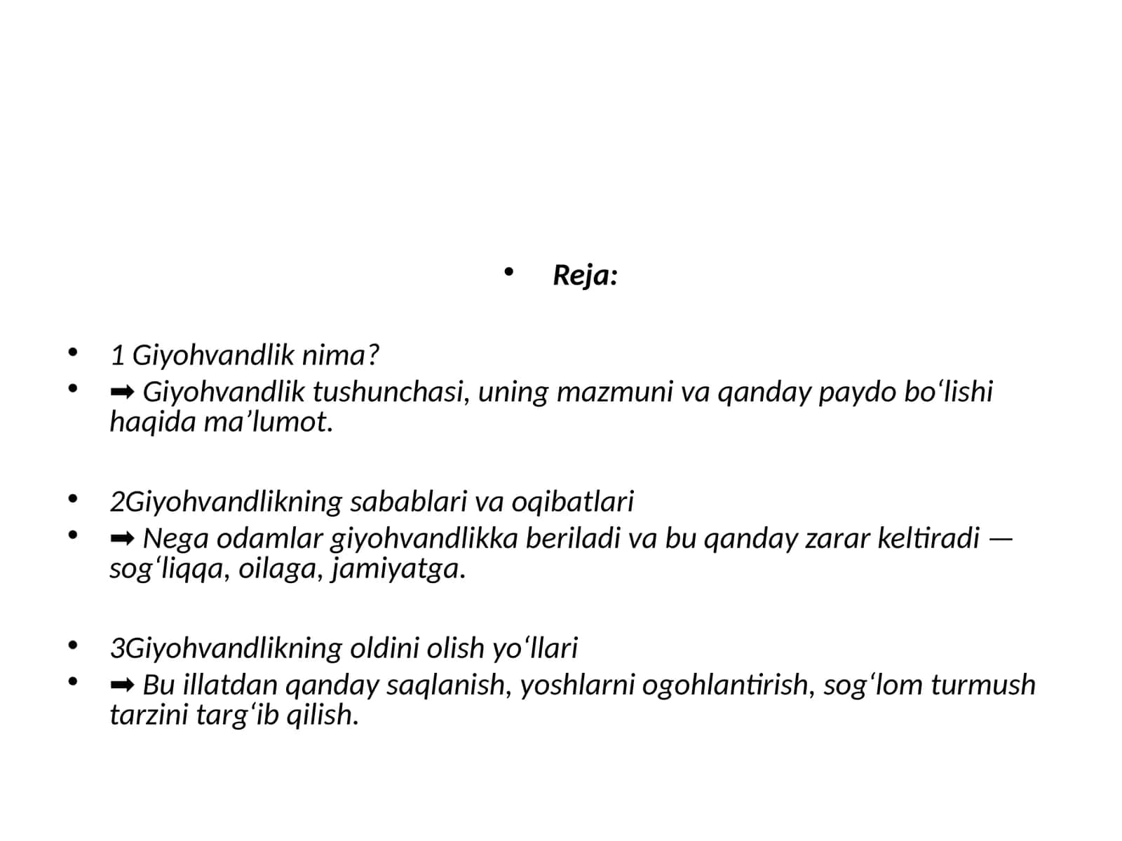 Giyohvandlik nima?