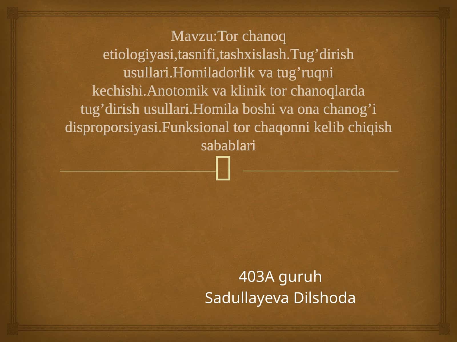 Tor chanoq etiologiyasi,tasnifi,tashxislash.Tug’dirish usullari.Homiladorlik va tug’ruqni kechishi.Anotomik va klinik tor chanoqlarda tug’dirish usullari.Homila boshi va ona chanog’i disproporsiyasi.Funksional tor chaqonni kelib chiqish