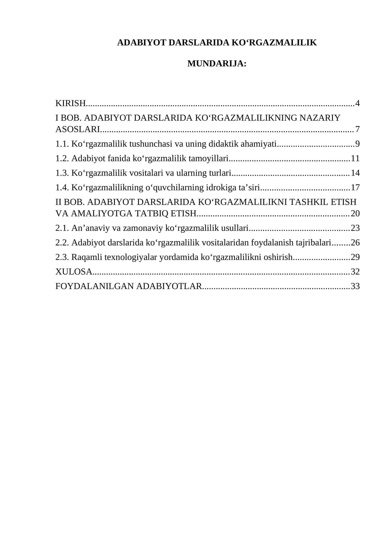 ADABIYOT DARSLARIDA KO‘RGAZMALILIK