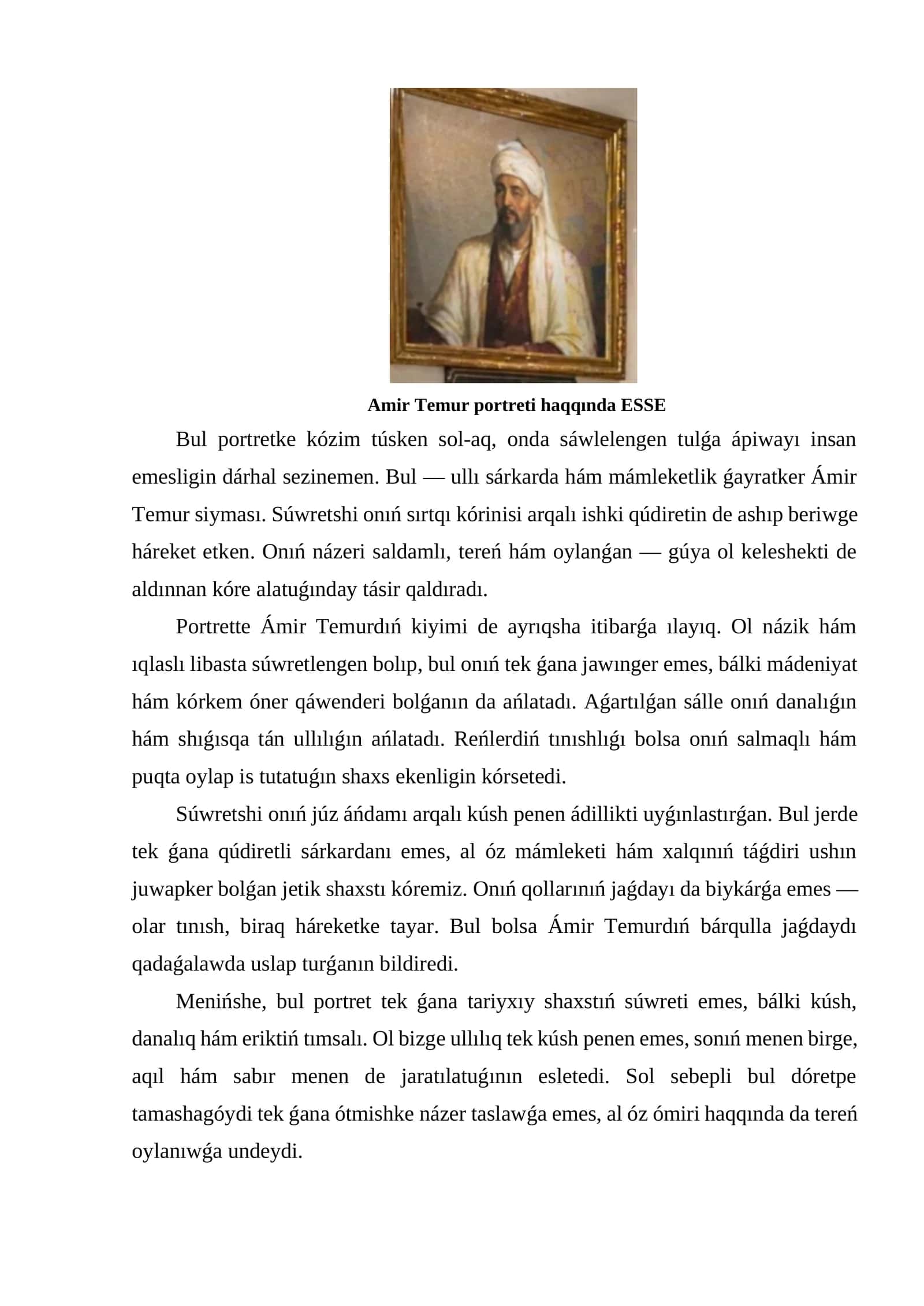 Amir Temur portreti haqqında ESSE