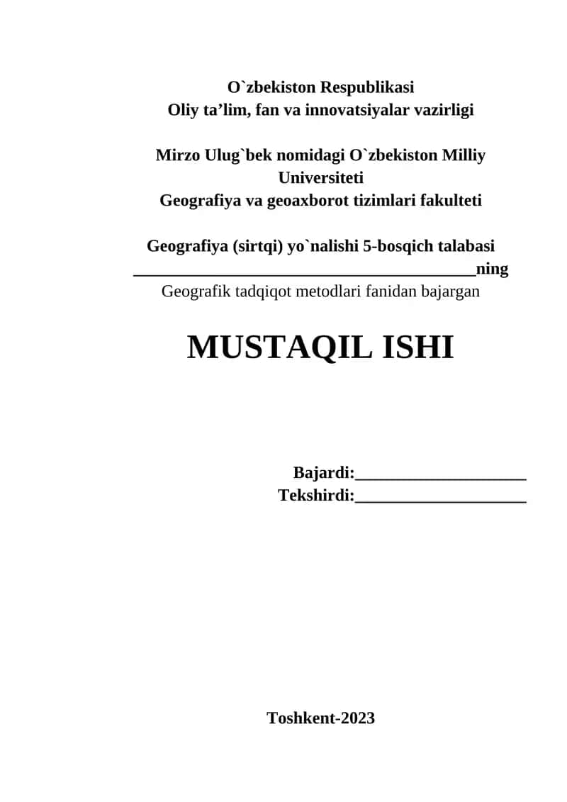 Xususiy geografik metodlarni tahlil qilish