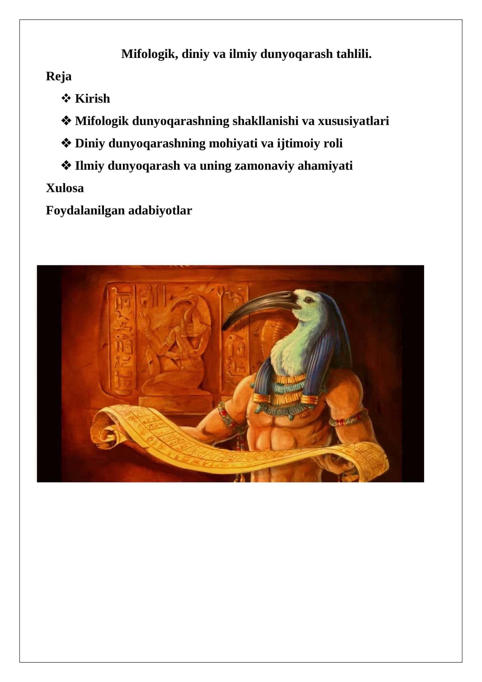 Mifologik, diniy va ilmiy dunyoqarash tahlili
