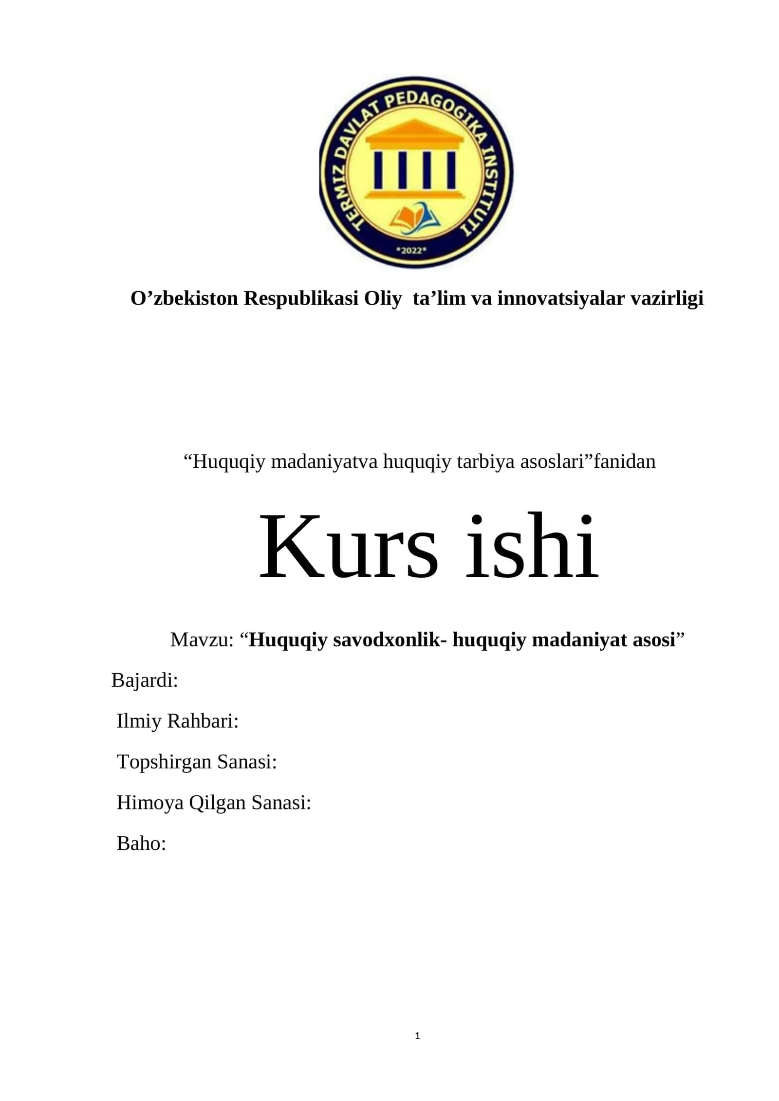 Huquqiy savodxonlik- huquqiy madaniyat asosi