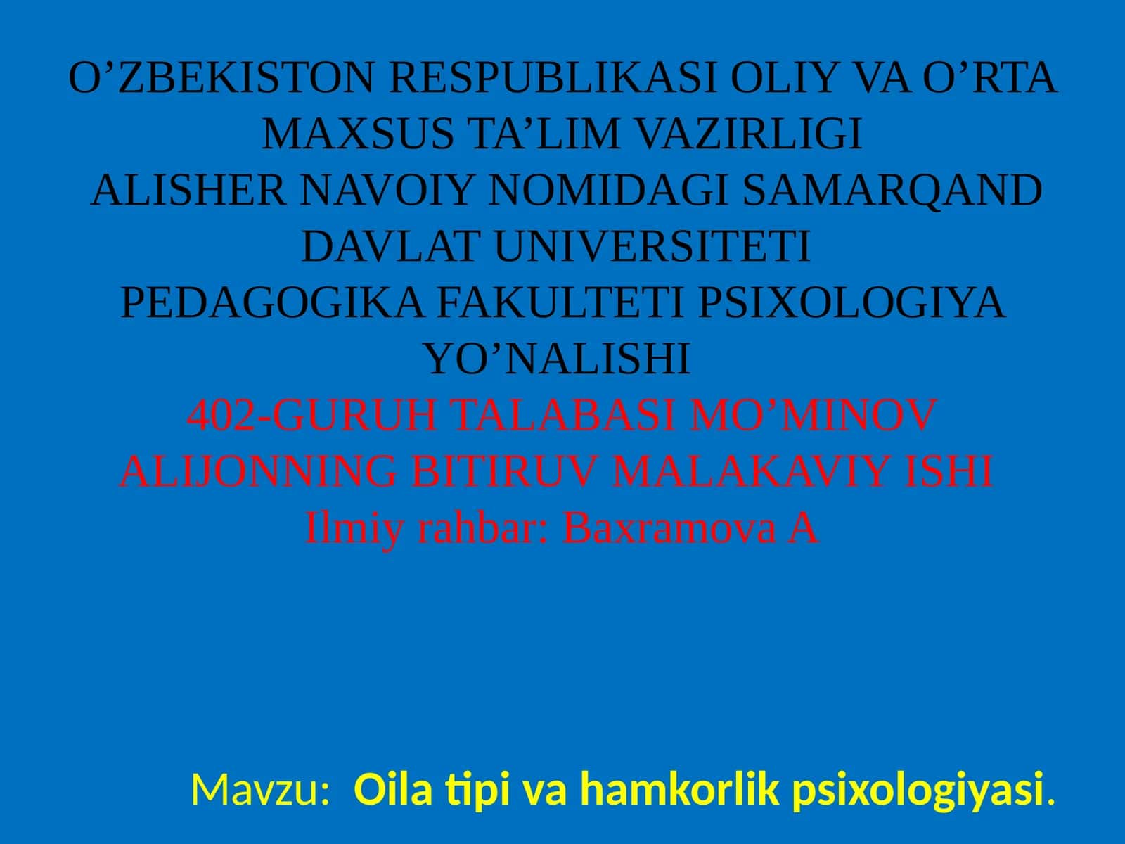 Oila tipi va hamkorlik psixologiyasi