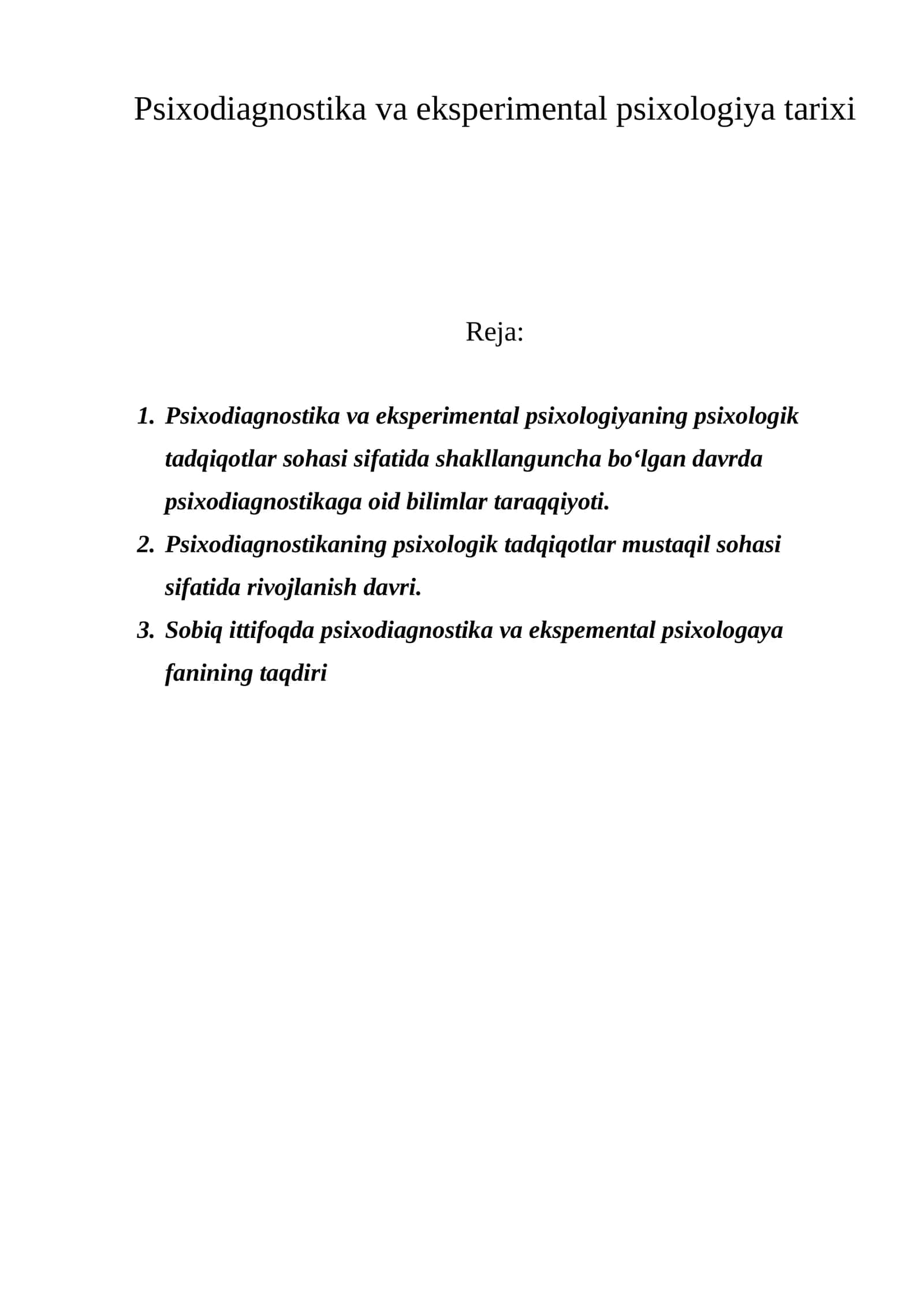 Psixodiagnostika va eksperimental psixologiya tarixi