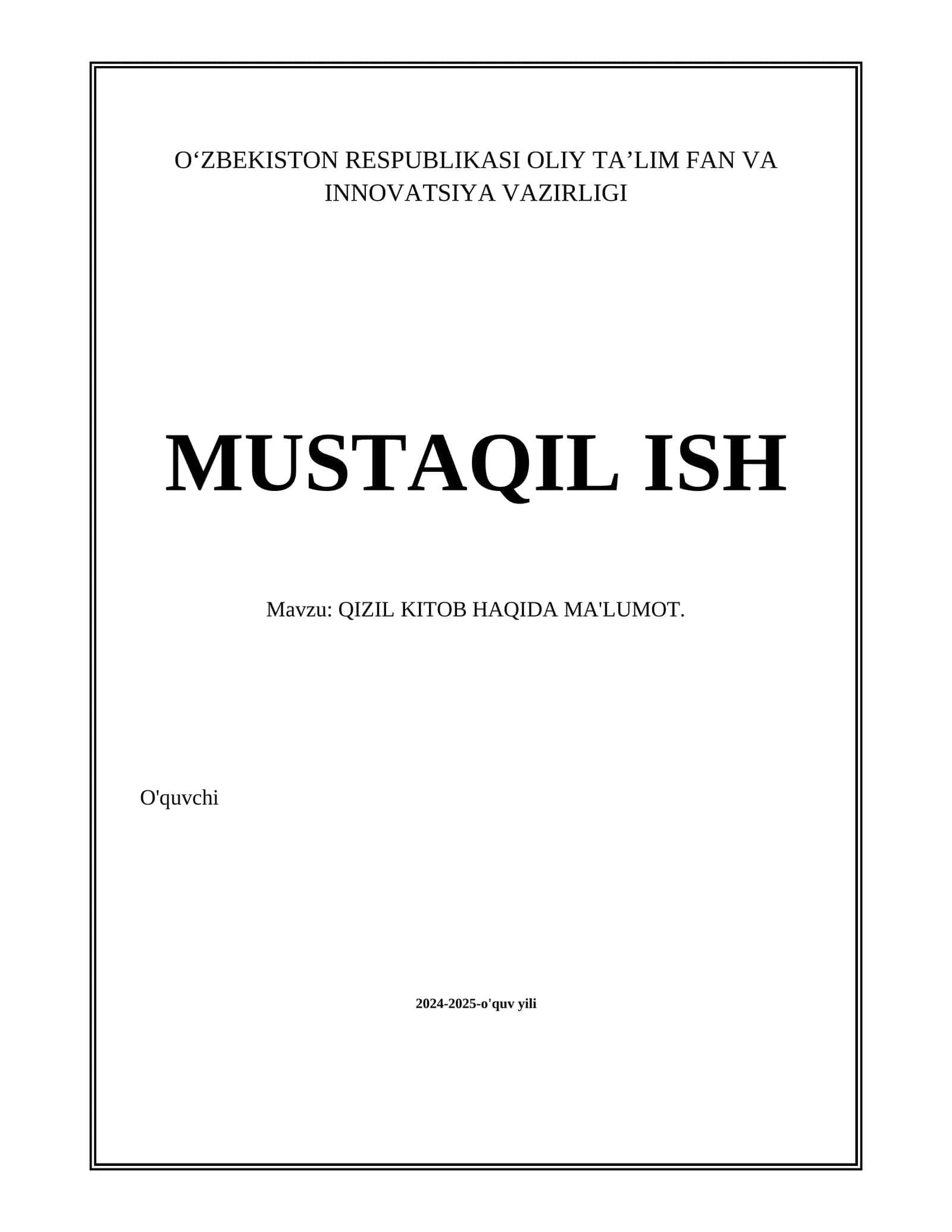 Qizil Kitob Haqida Ma'lumot