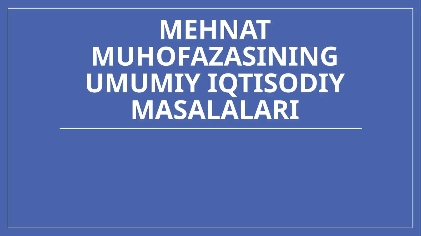 Mehnat Muhofazasining umumiy iqtisodiy masalari.