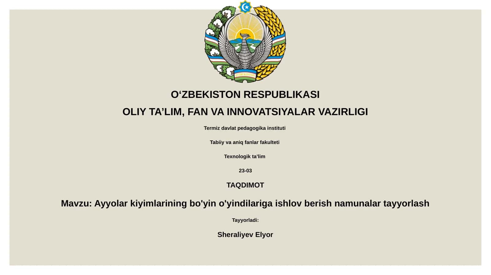Ayyolar kiyimlarining bo'yin o'yindilariga ishlov berish namunalar tayyorlash
