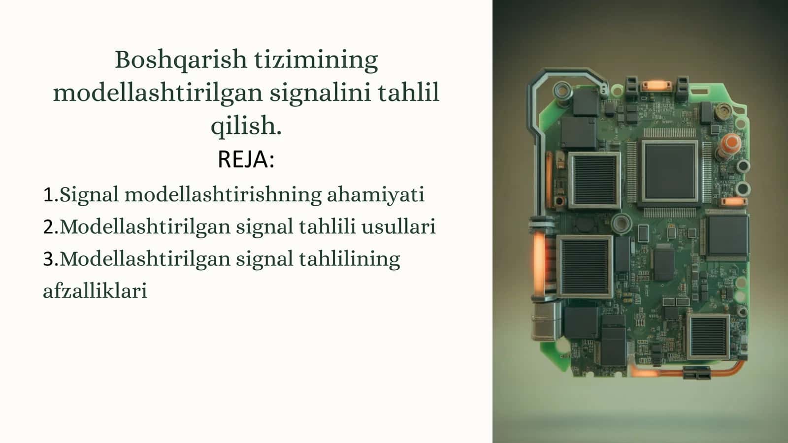 Boshqarish tizimining modellashtirilgan signalini tahlil qilish