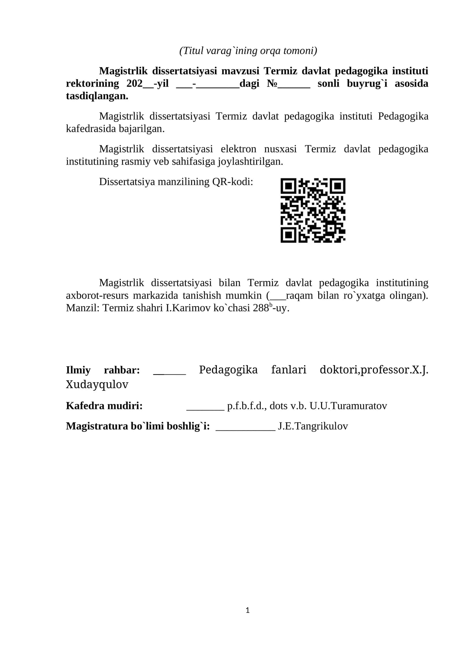 Magistrlik dissertatsiyasi Termiz davlat pedagogika instituti