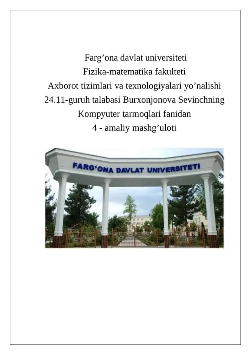 Lokal tarmoq texnologiyalari: Ethernet, Fast Ethernet. Tarmoq snifferlari yordamida paketlarni tahlil qilish