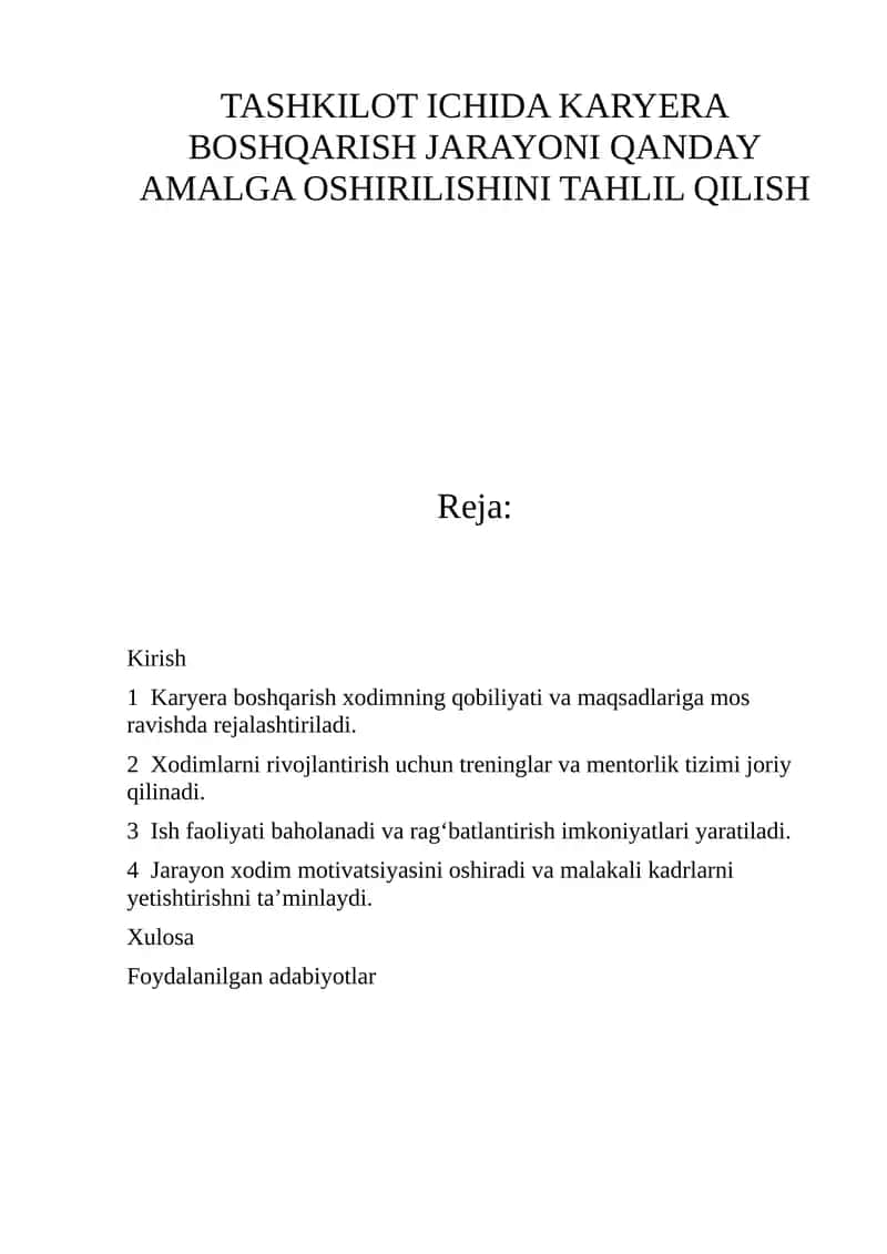 Tashkilot ichida karyera boshqarish jarayoni