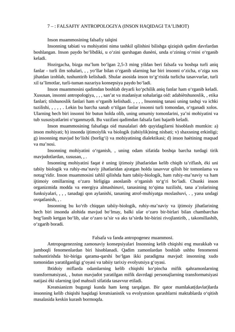 FALSAFIY ANTROPOLOGIYA (INSON HAQIDAGI TA’LIMOT)