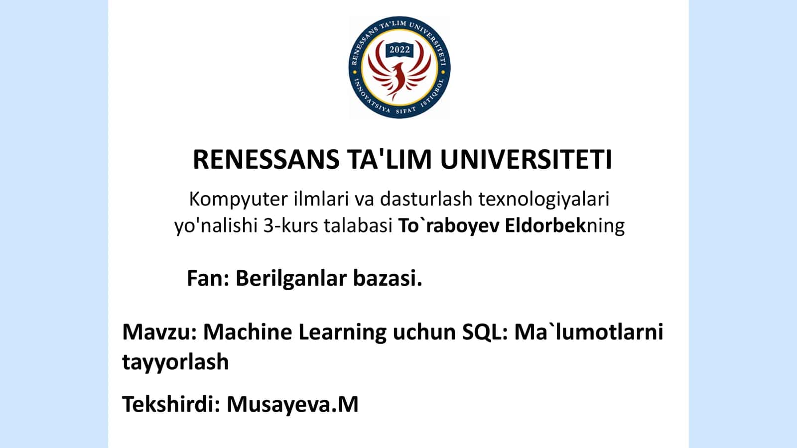 Machine Learning uchun SQL: Ma'lumotlarni Tayyorlash