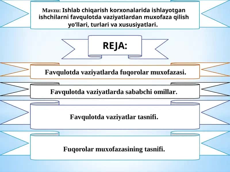 Favqulot davaziyatlarni muxofaza qilish yo’llari