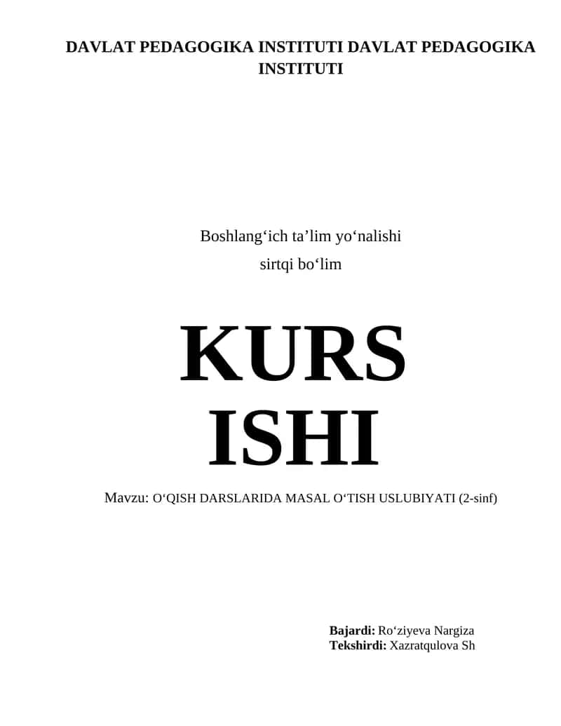 O‘QISH DARSLARIDA MASAL O‘TISH USLUBIYATI (2-sinf)