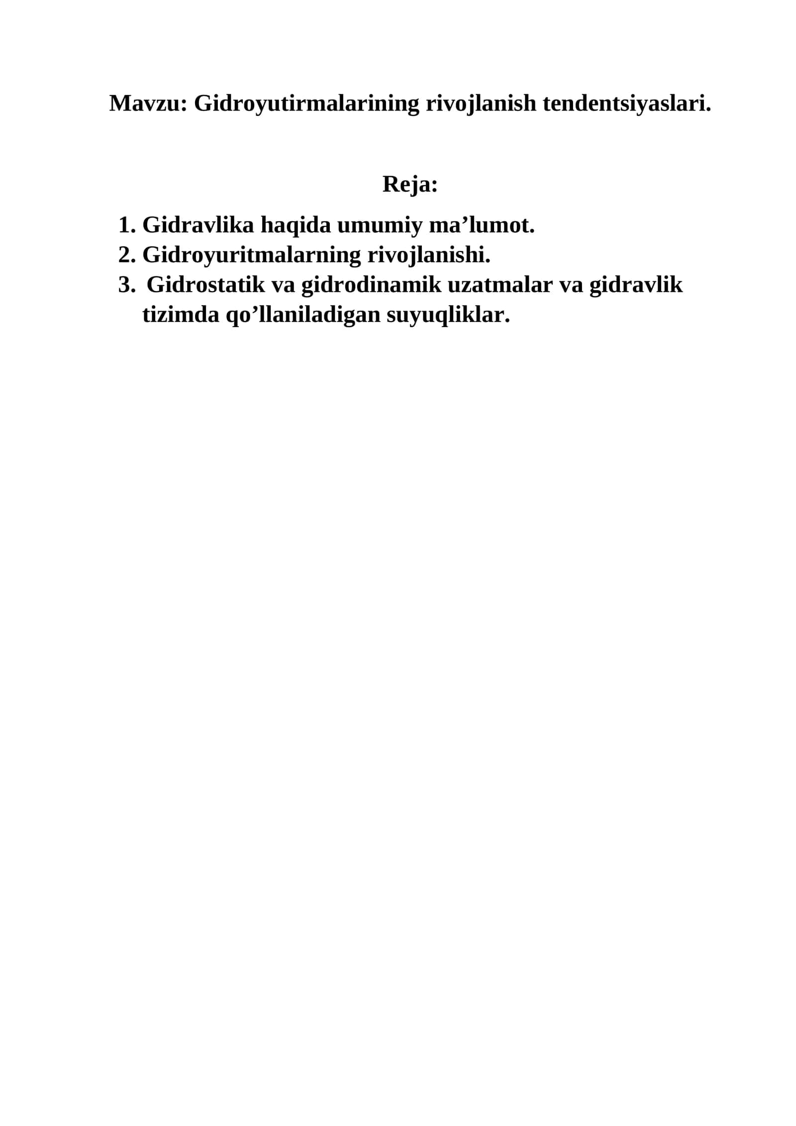 Gidravlika haqida umumiy ma’lumot