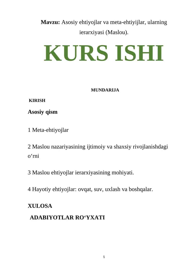 Maslouning Ehtiyojlar Nazariyasi