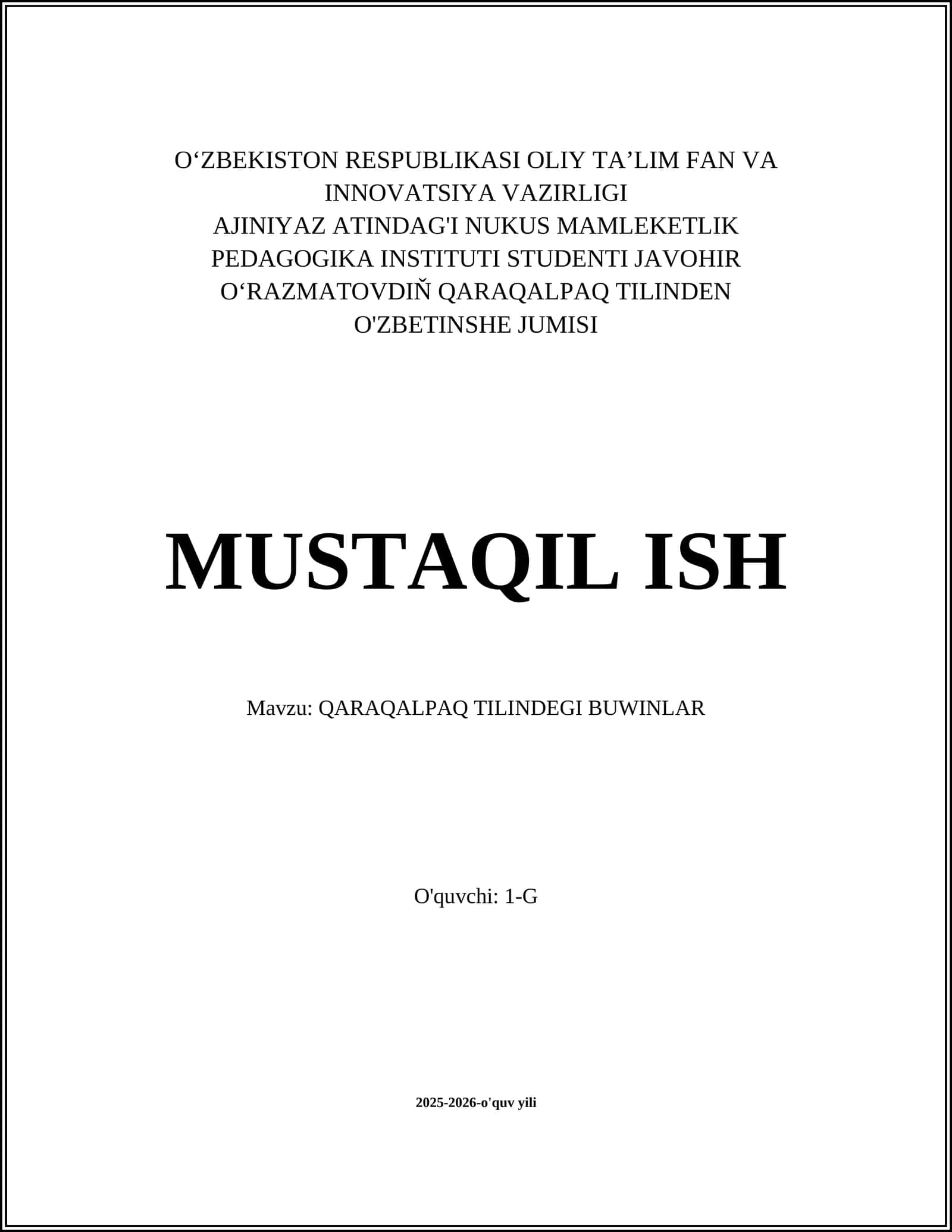 QORAQALPAQ TILINDEGI BUWINLAR