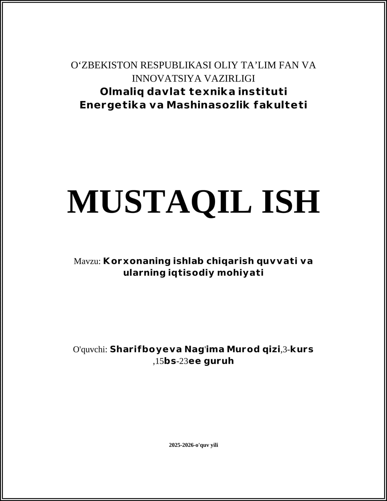 Korxonanin ishlab chiqarish quvvati turlari