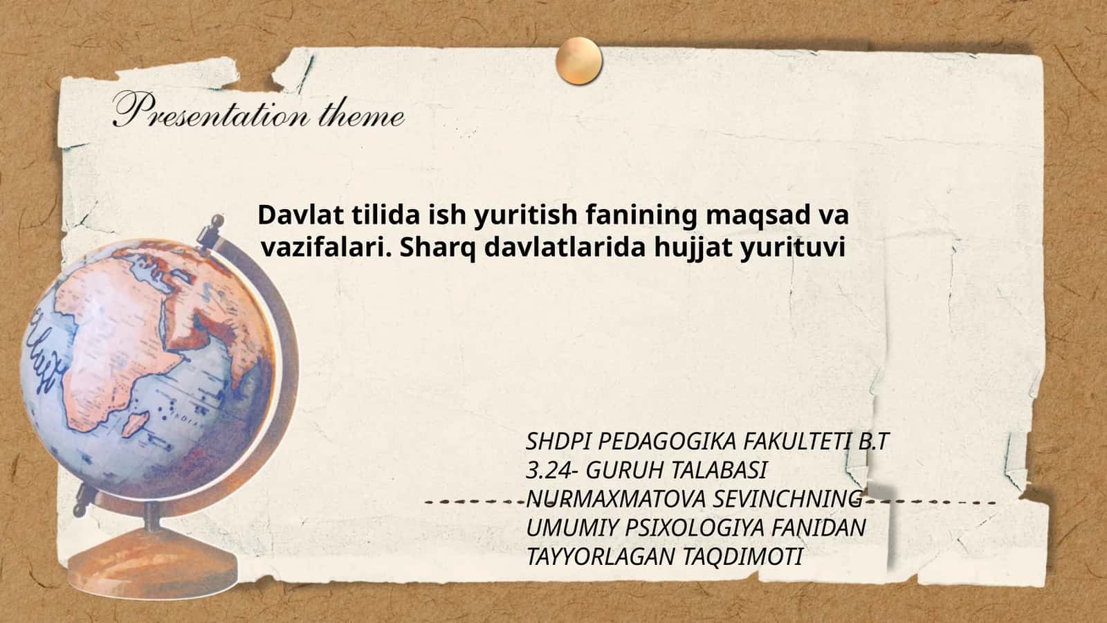 UMUMIY PSIXOLOGIYA FANIDAN TAYYORLAGAN TAQDIMOTI