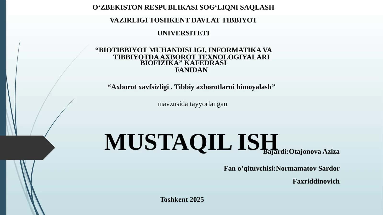 Axborotxavfsizligi.Tibbiyaxborotlarnihimoyalash
