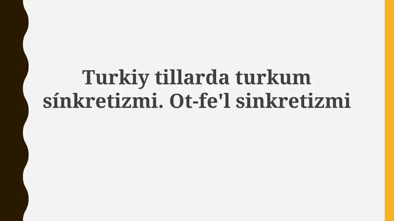 Turk tillarida so'z turkumlari va sinkretizm