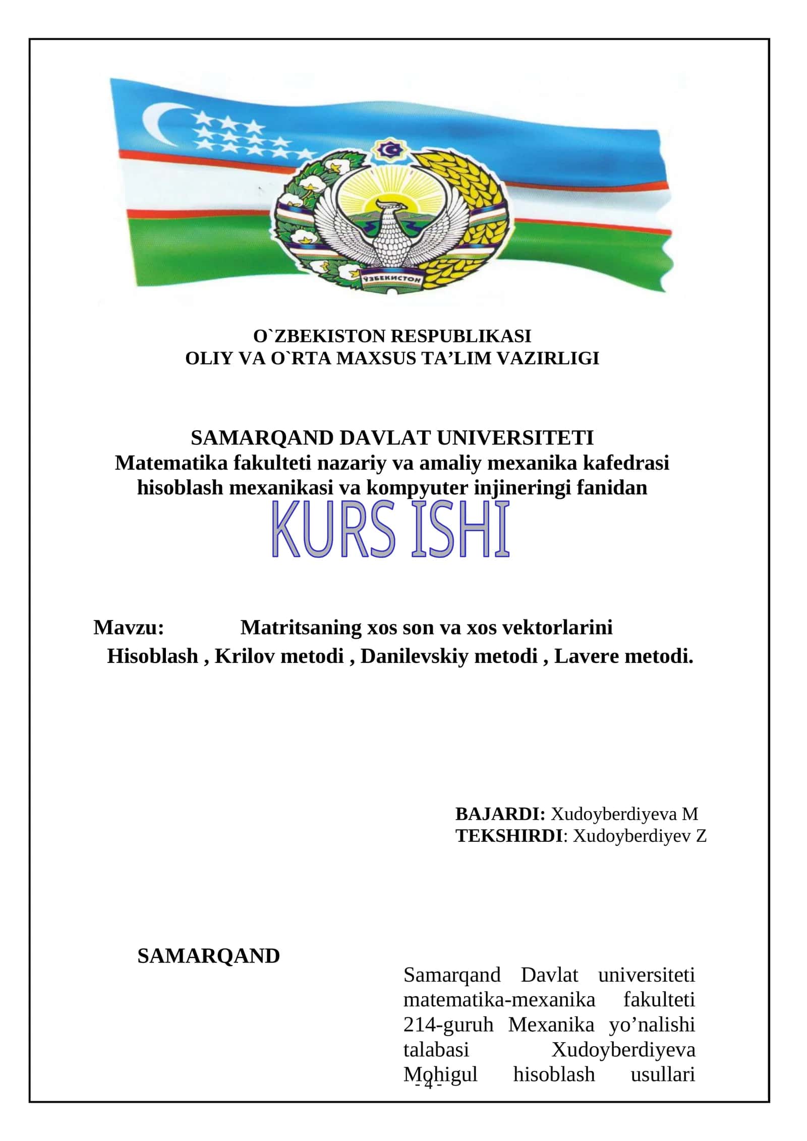 Matritsaning xos son va xos vektorlarini hisoblash