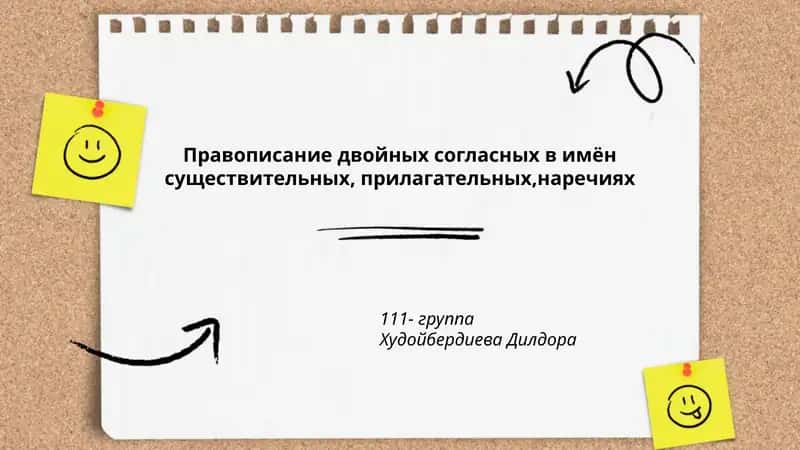 Правописание двойных согласных в имён существительных, прилагательных,наречиях